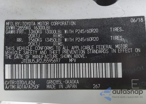 2018 Toyota 4Runner Limited from USA, damaged, VIN JTEBU5JR2J5595697